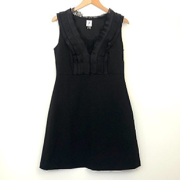 NEW NWT JULIA JORDAN Solid Black Pleated Lace Sleeveless Fit Flare Party Dress 6 - Picture 2 of 12